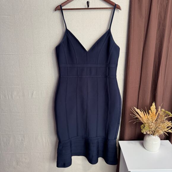 Venus Bodycon Dress Size XL Navy Blue Spaghetti Strap Zip Back Heavy Fabric - Picture 2 of 13